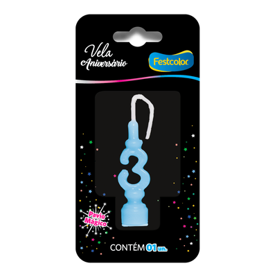 Produto Festcolor - VELA ANIVERSÁRIO AZUL N° 3