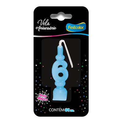Produto Festcolor - VELA ANIVERSÁRIO AZUL N° 6