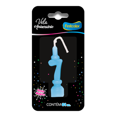 Produto Festcolor - VELA ANIVERSÁRIO AZUL N° 7
