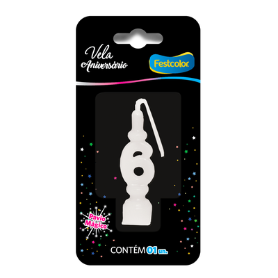 Produto Festcolor - VELA ANIVERSÁRIO BRANCA N° 6