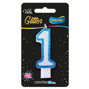 VELA GLITTER AZUL N° 1