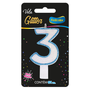 VELA GLITTER AZUL N° 3