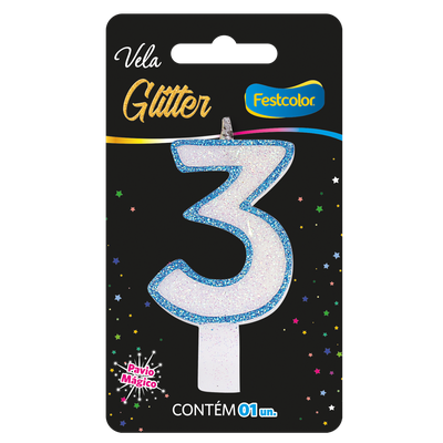 Produto Festcolor - VELA GLITTER AZUL N° 3