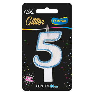 VELA GLITTER AZUL N° 5