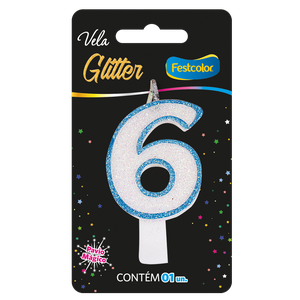 VELA GLITTER AZUL N° 6