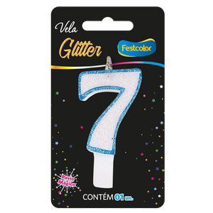 VELA GLITTER AZUL N° 7