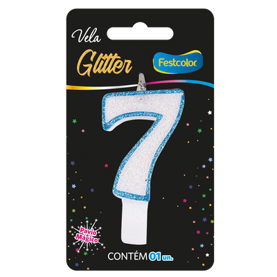 Produto Festcolor - VELA GLITTER AZUL N° 7