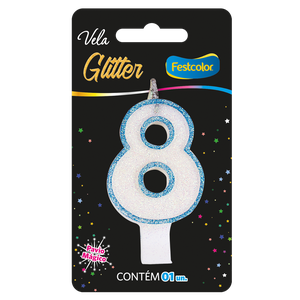 VELA GLITTER AZUL N° 8