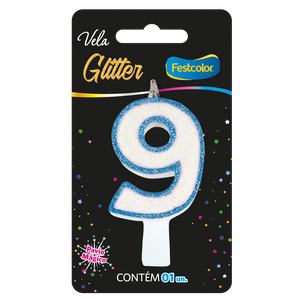 VELA GLITTER AZUL N° 9