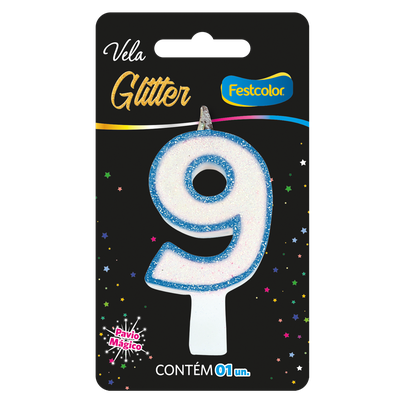 Produto Festcolor - VELA GLITTER AZUL N° 9