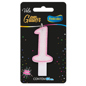 VELA GLITTER ROSA N° 1