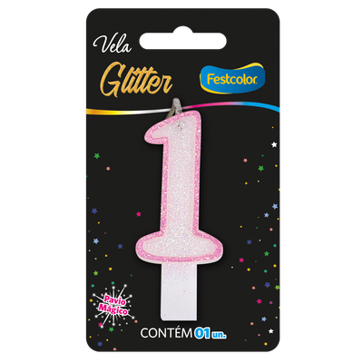 Produto Festcolor - VELA GLITTER ROSA N° 1
