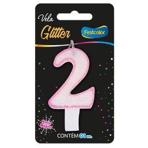VELA GLITTER ROSA N° 2