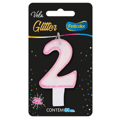 Produto Festcolor - VELA GLITTER ROSA N° 2
