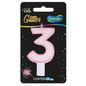 VELA GLITTER ROSA N° 3