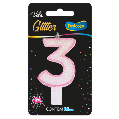 Produto Festcolor - VELA GLITTER ROSA N° 3