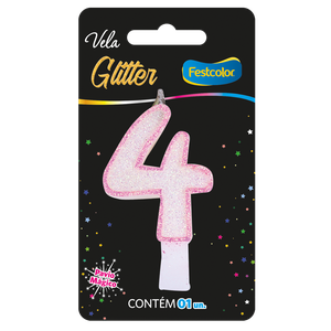 VELA GLITTER ROSA N° 4