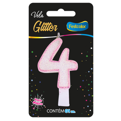 Produto Festcolor - VELA GLITTER ROSA N° 4