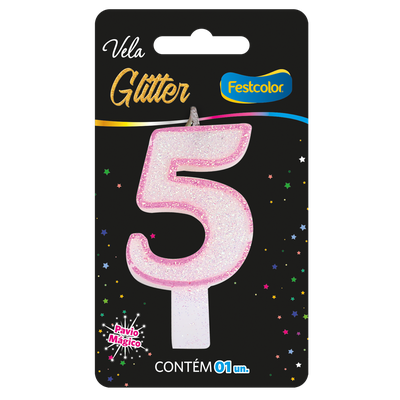 Produto Festcolor - VELA GLITTER ROSA N° 5