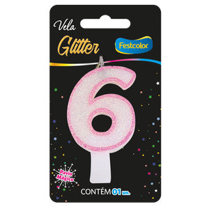 VELA GLITTER ROSA N° 6