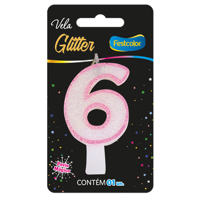 Produto Festcolor - VELA GLITTER ROSA N° 6