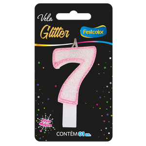 VELA GLITTER ROSA N° 7
