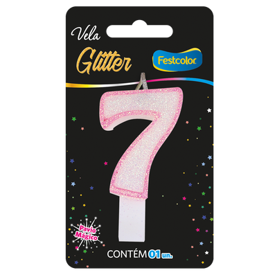 Produto Festcolor - VELA GLITTER ROSA N° 7