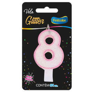 VELA GLITTER ROSA N° 8