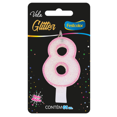 Produto Festcolor - VELA GLITTER ROSA N° 8