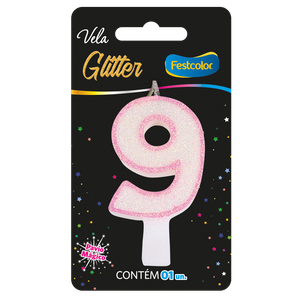 VELA GLITTER ROSA N° 9