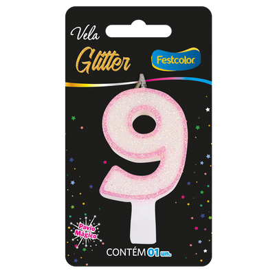 Produto Festcolor - VELA GLITTER ROSA N° 9