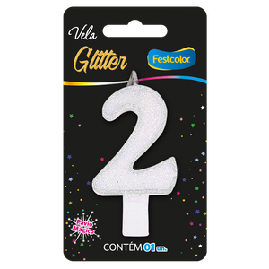 VELA GLITTER BRANCA N° 2