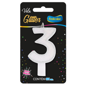 VELA GLITTER BRANCA N° 3