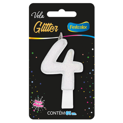 Produto Festcolor - VELA GLITTER BRANCA N° 4