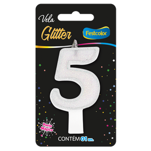 VELA GLITTER BRANCA N° 5