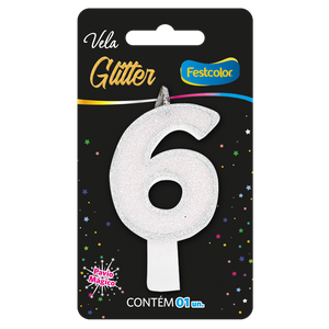 VELA GLITTER BRANCA N° 6