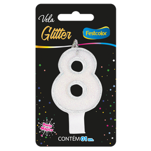 VELA GLITTER BRANCA N° 8