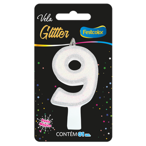 VELA GLITTER BRANCA N° 9