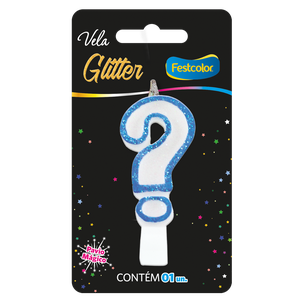 VELA GLITTER AZUL INTERROGAÇÃO