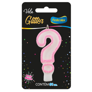 VELA GLITTER ROSA INTERROGAÇÃO
