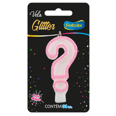 Produto Festcolor - VELA GLITTER ROSA INTERROGAÇÃO