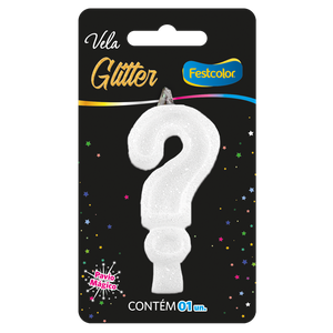 VELA GLITTER BRANCA INTERROGAÇÃO