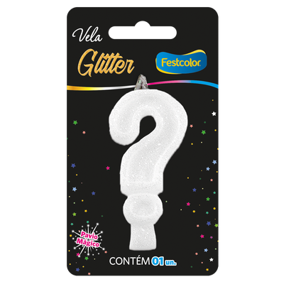Produto Festcolor - VELA GLITTER BRANCA INTERROGAÇÃO