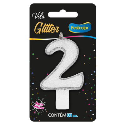 Produto Festcolor - VELA GLITTER PRATA N° 2