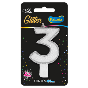 VELA GLITTER PRATA N° 3