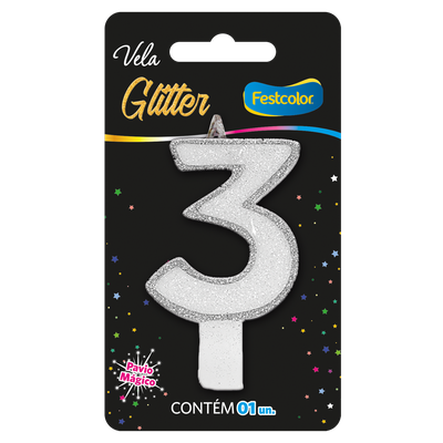 Produto Festcolor - VELA GLITTER PRATA N° 3