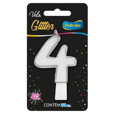 Produto Festcolor - VELA GLITTER PRATA N° 4