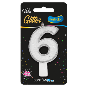 VELA GLITTER PRATA N° 6