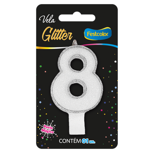 VELA GLITTER PRATA N° 8