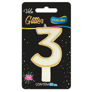VELA GLITTER DOURADO N° 3